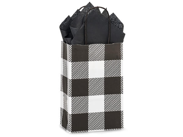 Buffalo Plaid Black Paper Gift Bags, Rose 5.5x3.25x8.5", 250 Pack