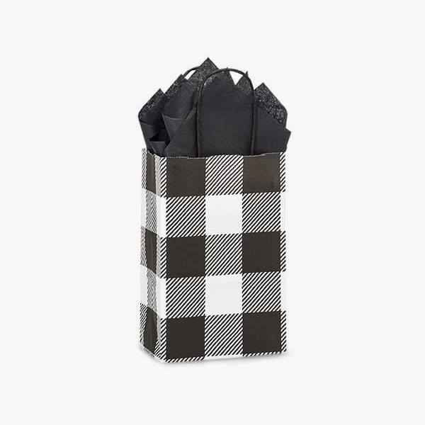 Buffalo Plaid Black Paper Gift Bags, Rose 5.5x3.25x8.5", 100 Pack