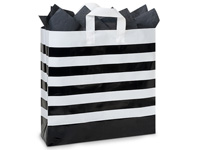 Black Stripe Plastic Gift Bags, Hobo 10x6x10, 100 Pack