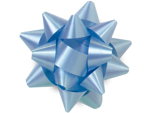 3-1/2" Light Blue Self Adhesive Star Gift Bows, 48 Pack