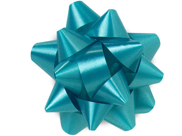 3-1/2" Turquoise Blue Self Adhesive Star Gift Bows, 48 Pack