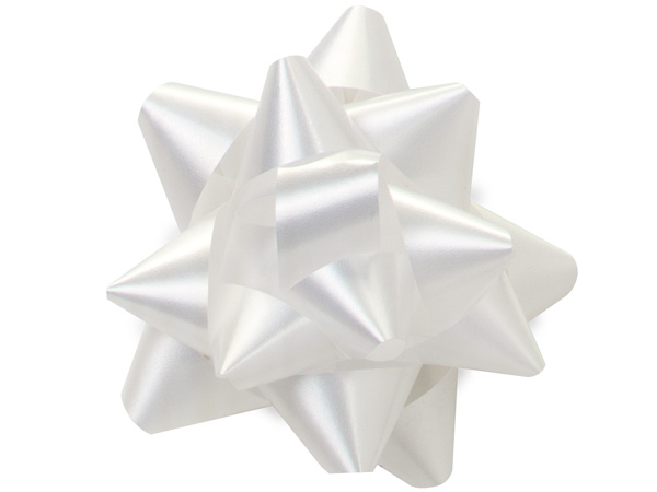 3-1/2" White Self Adhesive Star Gift Bows, 48 Pack