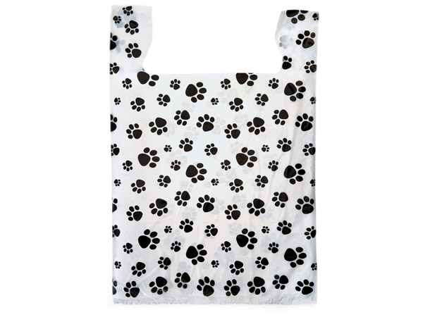 100 Cat or Dog PAW PRINT Plastic T-Shirt Bags  ~  22" L x 12" W x 7" Gusset 