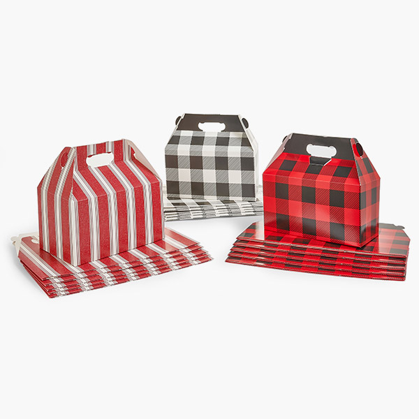 Buffalo Plaid & Stripes Gable Boxes 9.5x5x5", 18 Pack