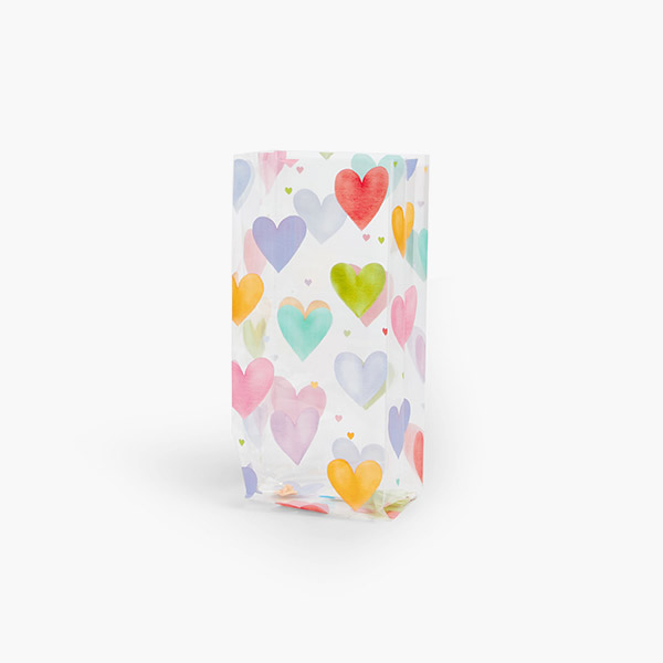 Painted Hearts Cello Bags, 3.5x2x7.75", 100 Pack