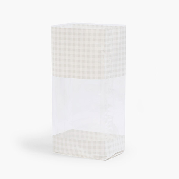 Beige Gingham Cello Bags, 4x2.5x9.5", 100 Pack