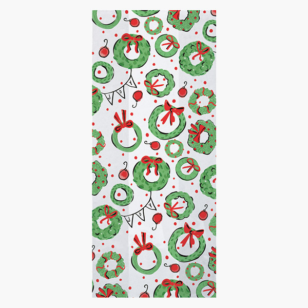 Christmas Wreaths Cello Bags, 4x2.5x9.5", 100 Pack