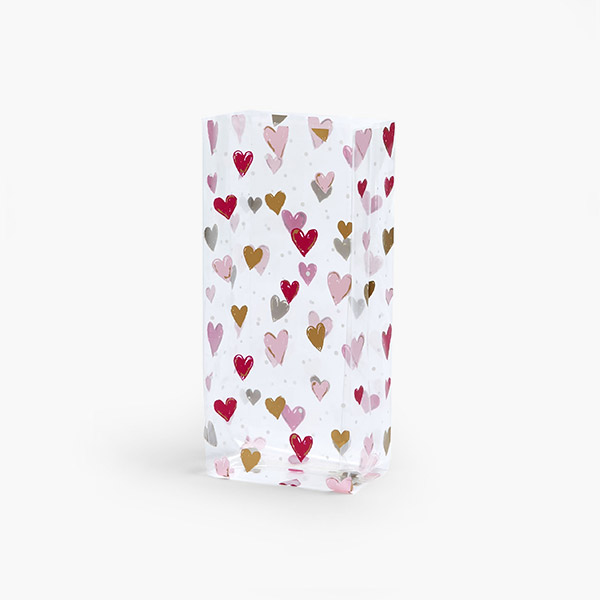 Gilded Hearts Cello Bags, 4x2.5x9.5", 100 Pack