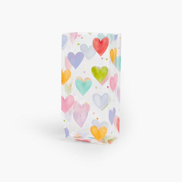 Painted Hearts Cello Bags, 4x2.5x9.5", 100 Pack