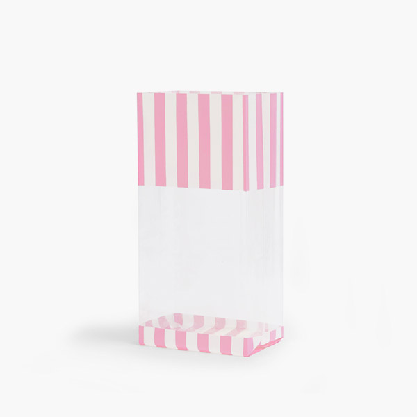Pink Cabana Stripe Cello Bags, 4x2.5x9.5", 100 Pack