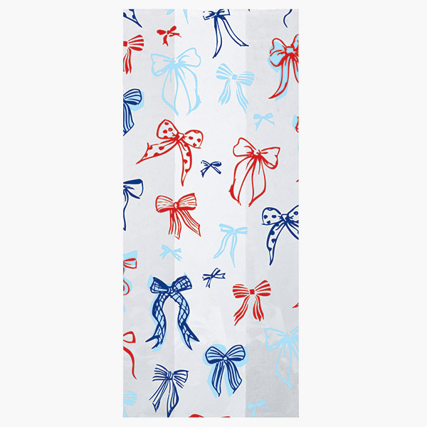 Red & Blue Bows Cello Bags, 4x2.5x9.5", 100 Pack
