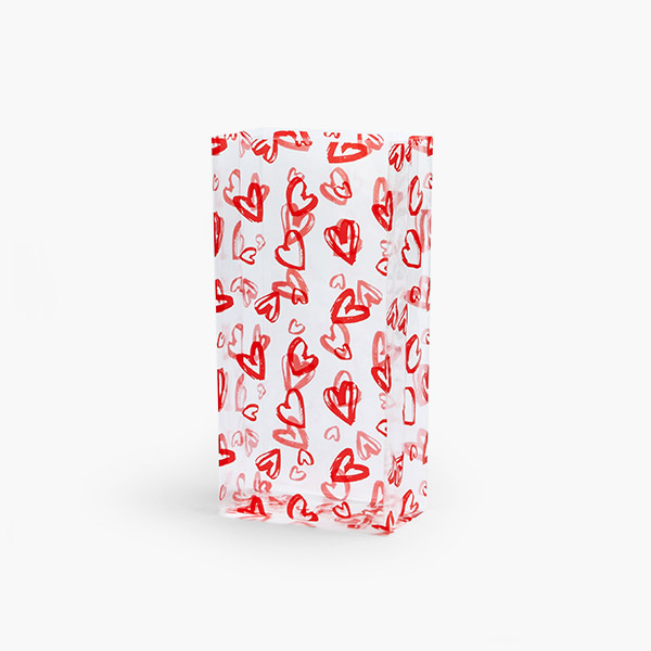 Red Hearts Cello Bags, 4x2.5x9.5", 100 Pack