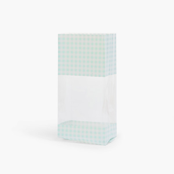 Sage Gingham Cello Bags, 4x2.5x9.5", 100 Pack
