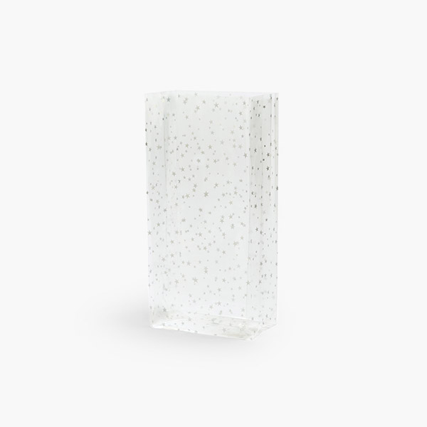 Silver Stars Cello Bags, 4x2.5x9.5", 100 Pack
