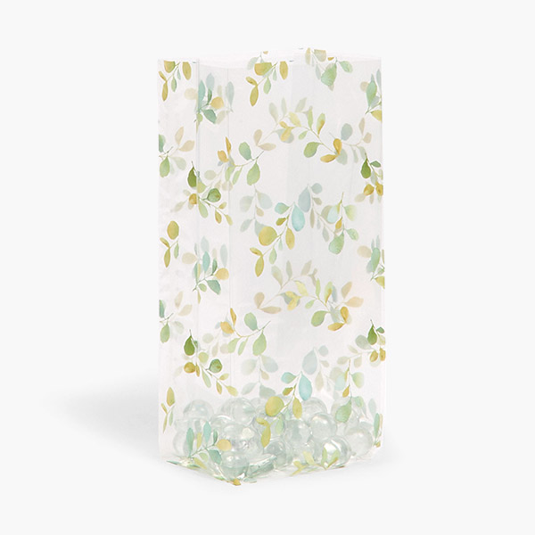Watercolor Greenery Cello Bags, 4x2.5x9.5", 100 Pack