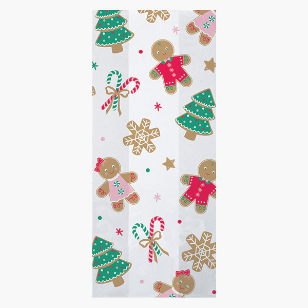 Gingerbread Medley Cello Bags, 5x3x11.75", 100 Pack