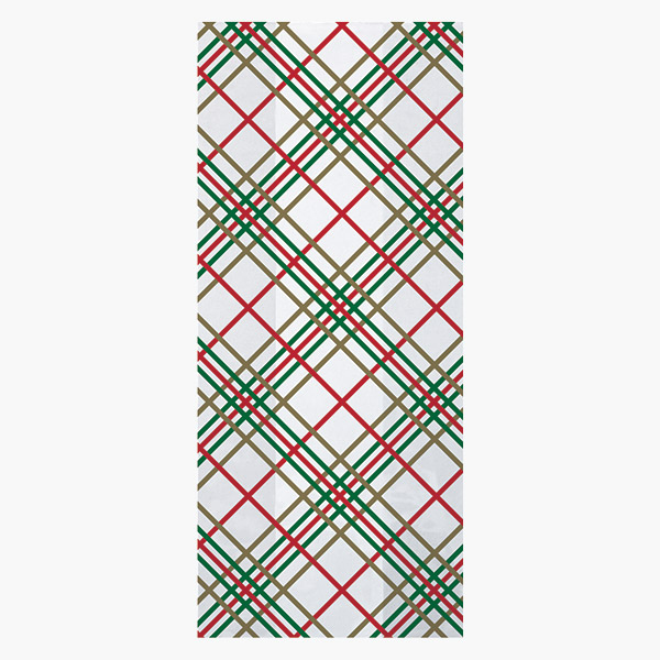 Holiday Plaid Cello Bags, 5x3x11.75", 100 Pack