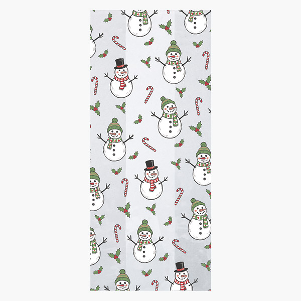 Holly Snowman Cello Bags, 5x3x11.75", 100 Pack
