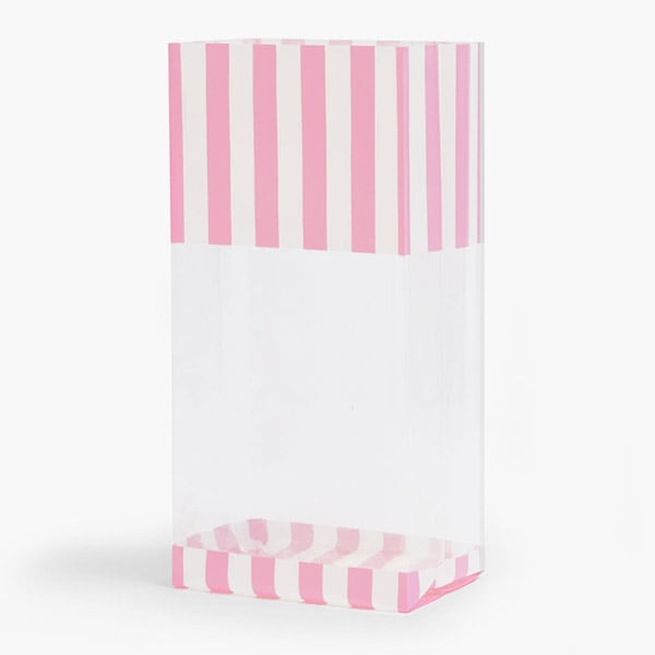 Pink Cabana Stripe Cello Bags, 5x3x11.75", 100 Pack