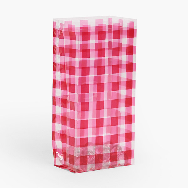 Red Gingham Cello Bags, 5x3x11.75", 100 Pack