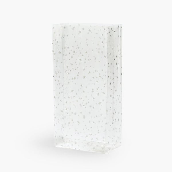 Silver Stars Cello Bags, 5x3x11.75", 100 Pack