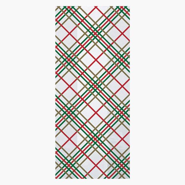Holiday Plaid Cello Bags, 6x3.5x14", 100 Pack