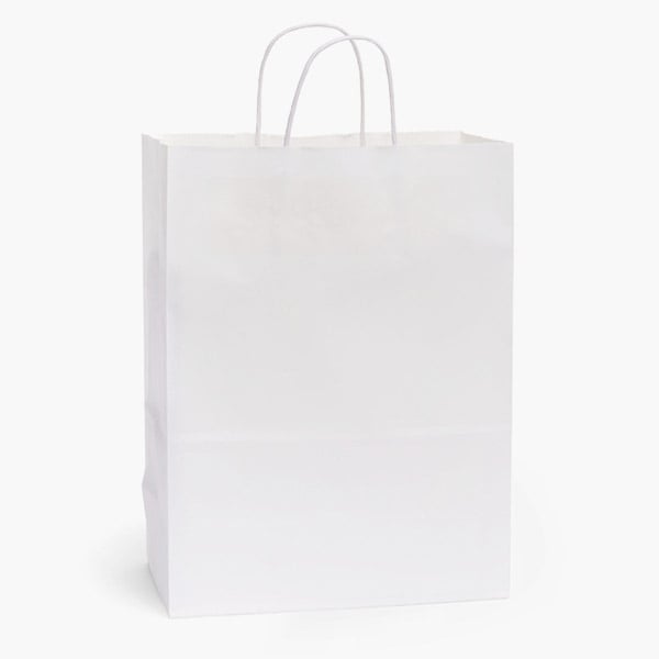 White Kraft Paper Shopping Bags, Carrier 10x5x13", 100 Pack