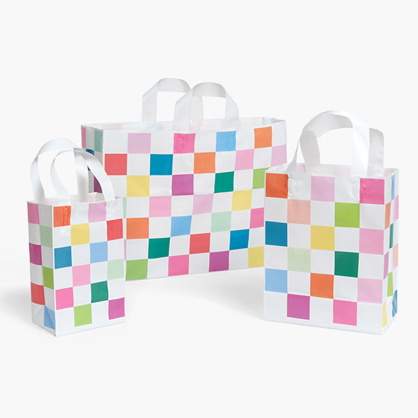 Color Block Plastic Gift Bags, Assortment,150 Pack