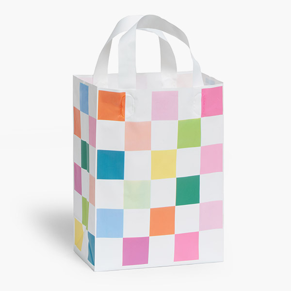 Color Block Plastic Gift Bags, Cub 8x4x10", 200 Pack