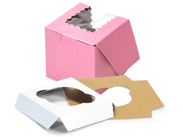 *Pink Window Cupcake Box and Insert 10 Pk, 4x4x4"