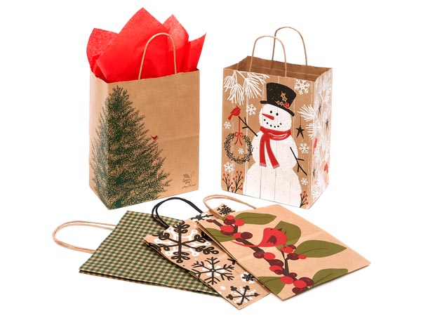 Country Christmas Gift Bags, Cub Assortment,8x4.75x10" 25 Pack