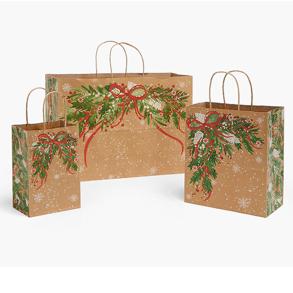 Christmas Greenery Paper Gift Bags Assortment, 125 Pack