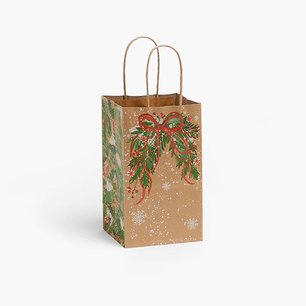 Christmas Greenery Paper Shopping Bag, Rose 5.25x3.50x8.25", 25 Pack