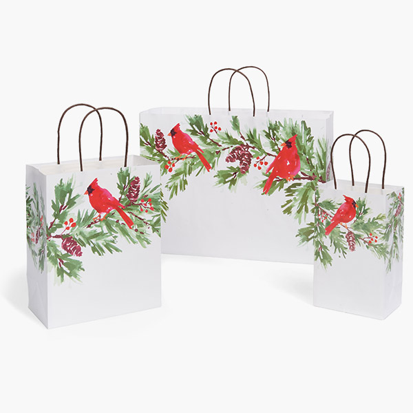 Christmas Cardinal Paper Gift Bags, Assortment, 125 Pack