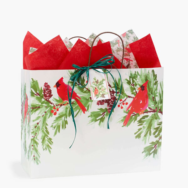 Christmas Cardinal Paper Gift Bags, Vogue 16x6x12", 100 Pack