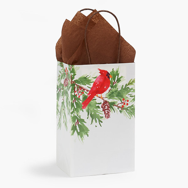 Christmas Cardinal Paper Gift Bags, Rose 5.25x3.5x8.25", 25 Pack