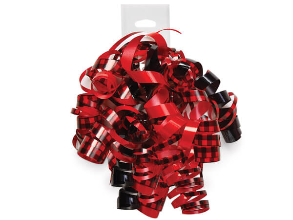 Buffalo Plaid, Red & Black Self Adhesive Curly Gift Bows,12 pk