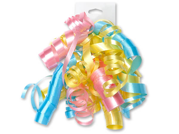 Pastel Yellow, Pink & Blue Self Adhesive Curly Gift Bows,12 pk