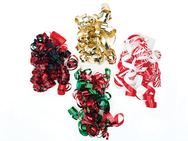 Christmas Self Adhesive Curly Bow Assortment, 12 pack
