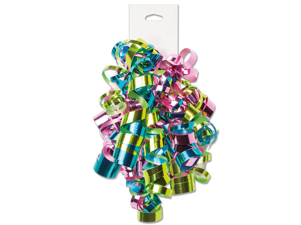 Metallic Citrus, Pink  & Turquoise Self Adhesive Curly  Bow, 12 pack