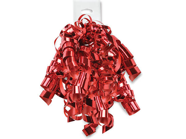 Metallic Red Self Adhesive Curly Gift Bows, 12 Pack