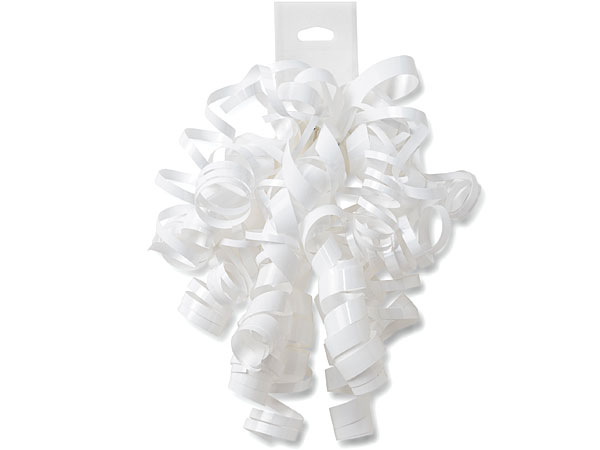 White High Gloss Self Adhesive Curly Gift Bows, 12 Pack