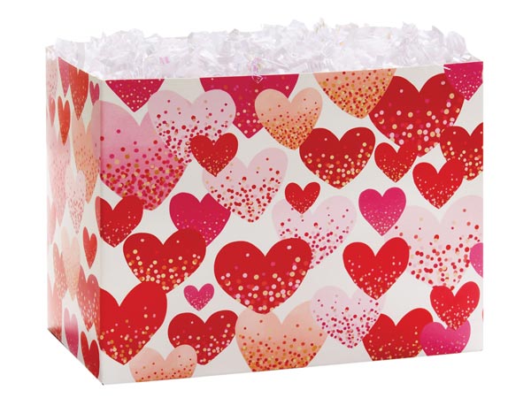 Confetti Hearts Basket Box, Large 10.25x6x7.5", 6 Pack