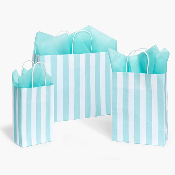 Cabana Stripe Aqua Gift Bag, Assortment, 125 Pack