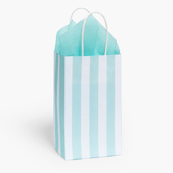 Cabana Stripe Aqua Gift Bag, Rose 5.25x3.25x8.25", 250 Pack