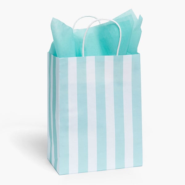Cabana Stripe Aqua Gift Bag, Cub 8x4.75x10.25", 25 Pack