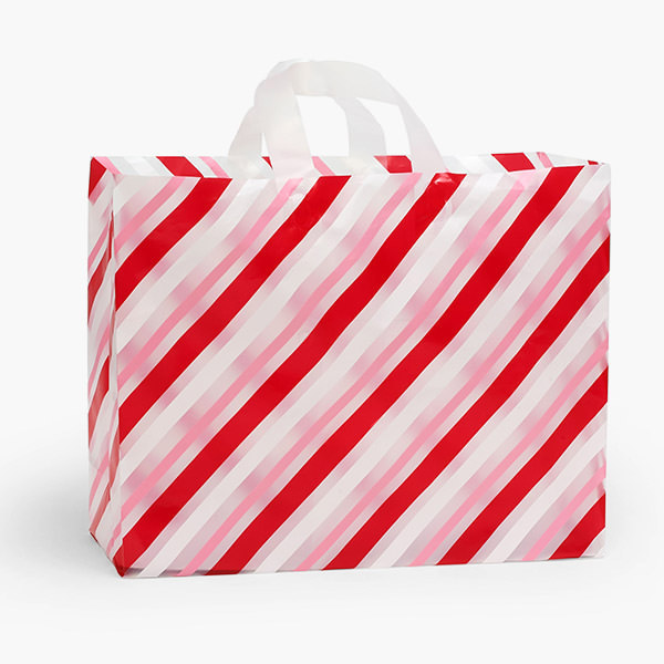 Candy Stripe Plastic Gift Bags, Vogue 16 x 5 x 12", 100 Pack