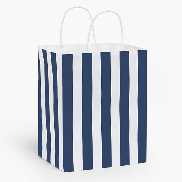 Cabana Stripe Navy Gift Bag, Cub 8x4.75x10.25", 250 Pack