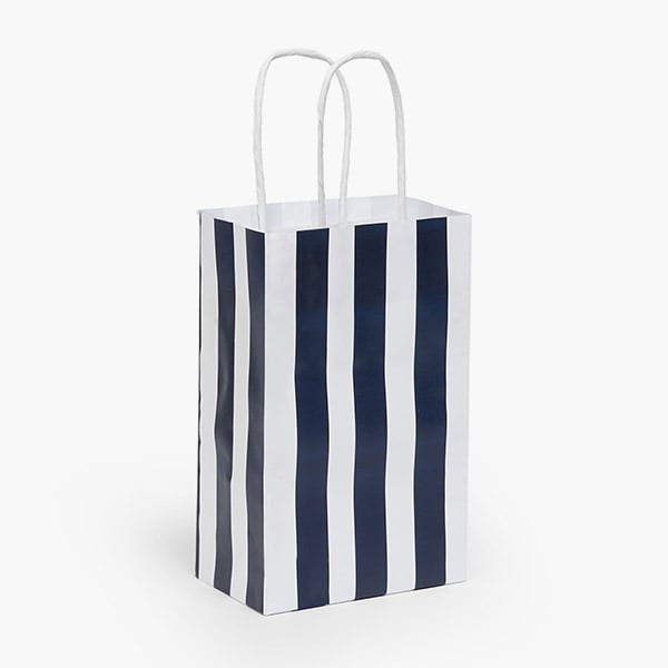Cabana Stripe Navy Gift Bag, Rose 5.25x3.25x8.25", 250 Pack