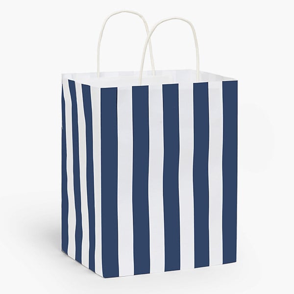 Cabana Stripe Navy Gift Bag, Cub 8x4.75x10.25", 100 Pack